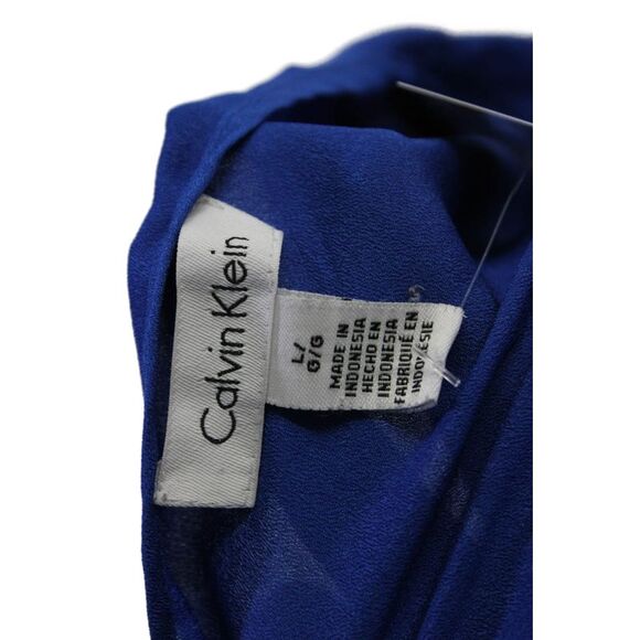 Calvin Klein Womens V Neck Long Sleeved Zipped Closure Blouse Blue Size L - Picture 4 of 4